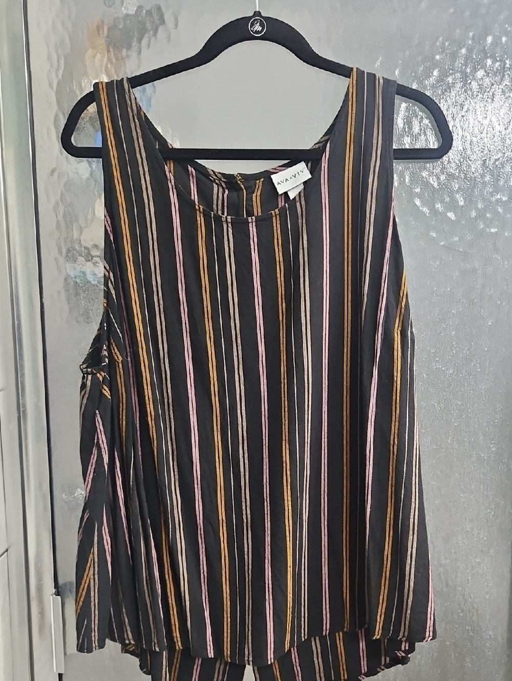 Ava & Viv Black Tank Top with Pink and Gold Vertical Stripes